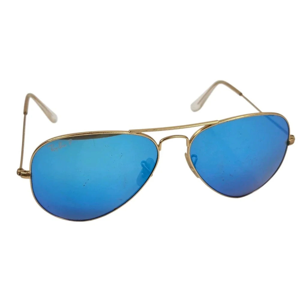Ray-Ban Aviator RB3025 Blue Flash Polarized Lens w Gold Frame 58 mm Case & Cloth